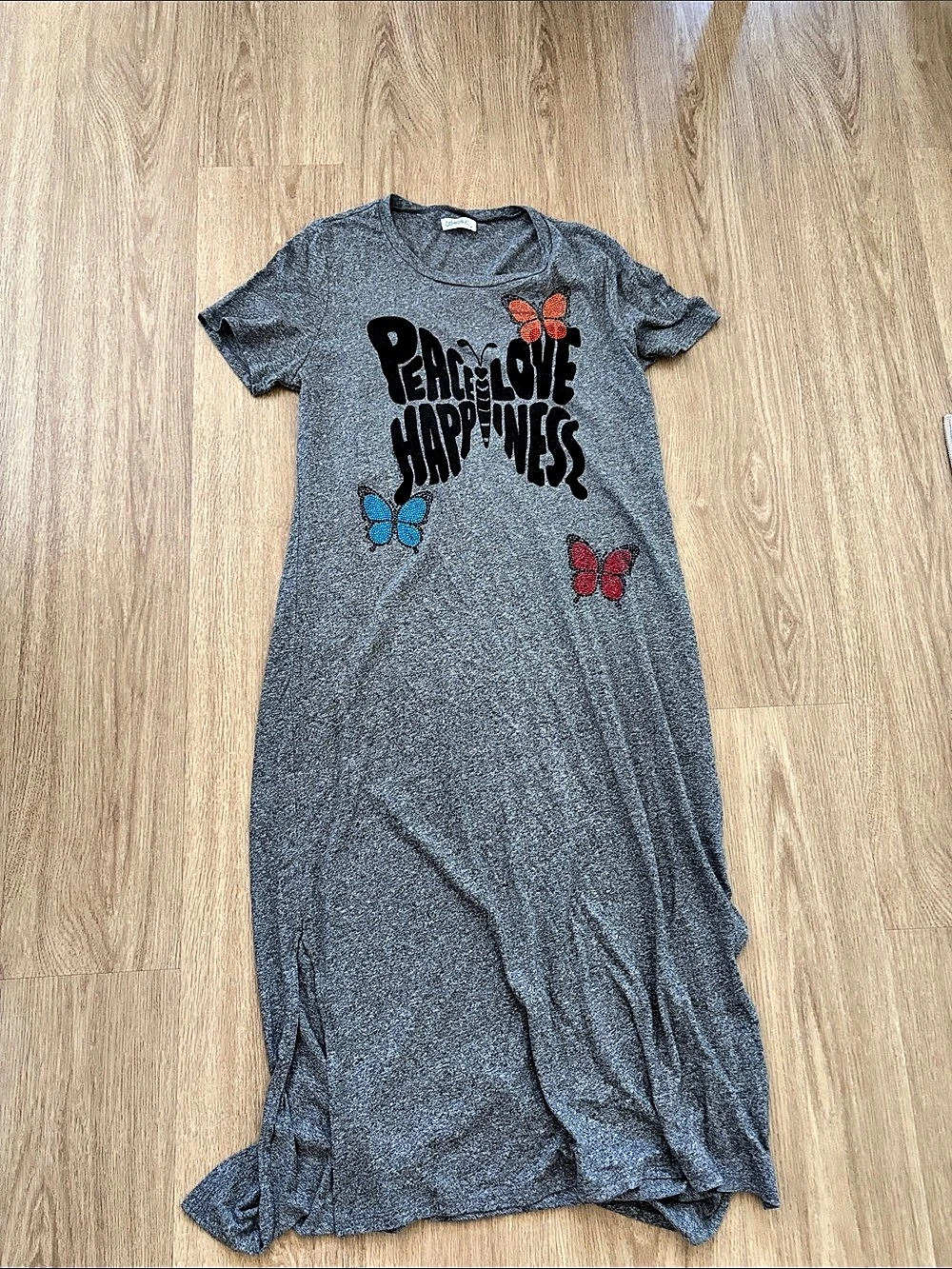 Lauren Moshi Peace Love Happiness Butterfly Maxi Dress Gray Medium Like New